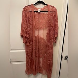 Dusty pink rose lace long cardigan XL